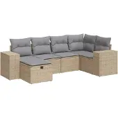 vidaXL 6-delige tuinmeubelset met kussens, beige, polyrotan