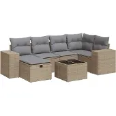 vidaXL 7-delige tuinmeubelset met kussens, beige, van polyrotan