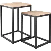 Clayre & Eef Bijzettafel set van 2 ijzer hout vierkant sidetable