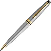 Waterman Expert-balpen | Roestvrij staal met 23-karaats gouden afwerking | Medium punt | Blauwe inkt | met geschenkdoos