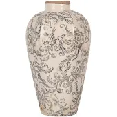 Clayre & Eef Vaas Ø 17x30 cm Beige Grijs Keramiek Bloemen