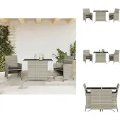 vidaXL 3-delige Bistroset met kussens poly rattan lichtgrijs