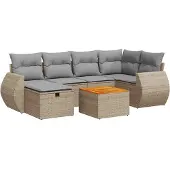 vidaXL 7-delige Loungeset met kussens poly rattan beige
