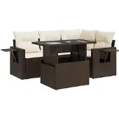 vidaXL 5-delige Loungeset met kussens poly rattan bruin