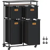 Songmics Wassorteerder – Met Wielen – 4 Uitneembare Zakken – Slim Wasbeheer