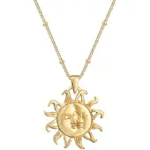 Elli - Halsketting - Dames Zon Hanger Vintage Look in 925 Sterling Zilver Verguld - Dames