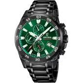 Festina quartz zwart heren horloge met groene wijzerplaat & roestvrij stalen band