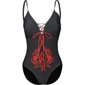 Assassin's creed - Gaming Zwempak - Crest - S tot XXL - voor Vrouwen - zwart-rood - Maat S