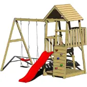 Wendi Toys Houten speeltoren salamander glijbaan, klimwand en 2 schommels