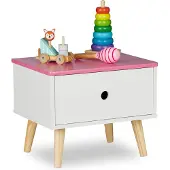 Relaxdays nachtkastje kinderkamer - 31 x 38 x 30 cm - met lade - kinderkast - wit-roze