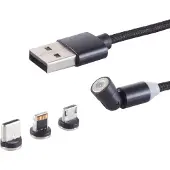 S-Conn USB-A Magnetladekabel, 3in1, 540°, schwarz, 2m
