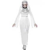 Smiffys Haunted asylum nun kostuum (wit en grijs, S (36/38))
