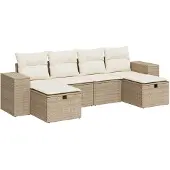 vidaXL 6-delige tuinmeubelset met kussens, beige, polyrotan