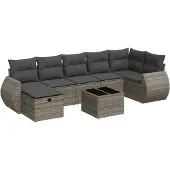 vidaXL 8-delige tuinmeubelset met kussens, grijs, polyrotan