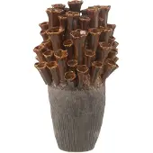 J-Line vaas Anemone - porselein - bruin/grijs - large - 46.5 cm hoog