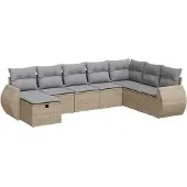 vidaXL 8-delige Loungeset met kussens poly rattan beige