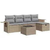 vidaXL 6-delige tuinmeubelset met kussens, beige, polyrotan