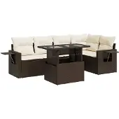 vidaXL 6-delige Loungeset met kussens poly rattan bruin