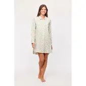 Woody slaapkleed dames doorknoop - beige - palmbomen all-overprint - 251-10-WDE-W/923 - maat M