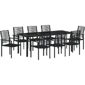 vidaXL Tuin Eettafel Set 9 pcs Zwart Gepoedercoat staal