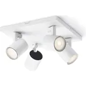 Signify Runner LED plafondlamp wit 4-lamps, wit / opaal, Woon-/ Eetkamer, metaal, Modern, LED plafondlamp