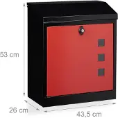 Relaxdays brievenbus groot veiligheidsklep muurbrievenbus wandbrievenbus mailbox zwart-rood
