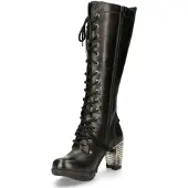 New rock M-TR005-S1 Dames Kniehoge Zwarte Gothic Hoge Hakken Laarzen