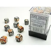 Chessex Gemini Koper-Staal/wit D6 12mm Dobbelsteen Set (36 stuks)
