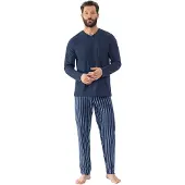 Mey Pyjama lang 'Straight' blauw / donkerblauw / wit