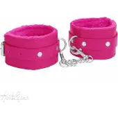 Ouch! Plush Leather Hand Cuffs - Pink
