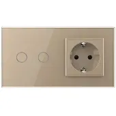 Livolo Goud 2+SR Aan/Uit Slimme schakelaar met wandcontactdoos