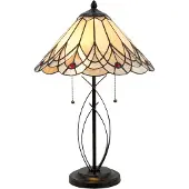 Clayre & Eef Tiffany tafellamp 5186, crème / amber, Woon-/ Eetkamer, Glas, Tiffany, tafellamp