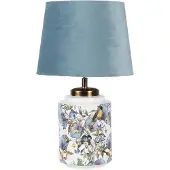 Clayre & Eef tafellamp, diameter 25 cm, hoogte 41 cm, blauw en wit, kunststof, met vogelmotief