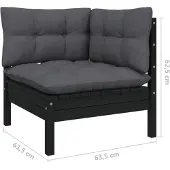 vidaXL 3-delige Loungeset met kussens massief grenenhout zwart