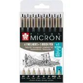 Taidepiste Pigma Micron - 7 stuks + 1 brush pen + 1 everyday pen