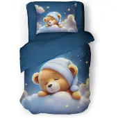 Eleganzzz Kinder Dekbedovertrek Micropercal Snuggle Bear - blue 140x220/240cm