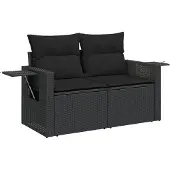 vidaXL 7-delige tuinmeubelset met kussens, zwart, polyrotan
