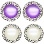 Charme Bijoux 2 Paar-Clip oorbellen-1.5 cm-Kunststof-Paars- Wit