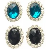 Charme Bijoux 2 paar-Set-Clip Oorbellen-Kunststof-Ovaal-Zwart-midden Blauw