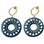 Charme Bijoux Klem oorbellen -hout- petrol -geen gaatje-