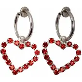 Charme Bijoux Klem oorbellen-Rood-Hart-Strass-Zilverkleur-geen gaatje-