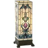 Clayre & Eef Tiffany tafellamp, 18x18x45 cm, beige, blauw glas