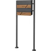 ML-Design Staande brievenbus met krantenvak 37x36,5x11 cm antraciet/houtlook gemaakt van staal ML design, modern horizontaal ontwerp, stahoogte 120cm antraciet dubbele bodem