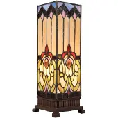 Clayre & Eef Tafellamp 5906 met bont glazen kap, multicolor, Woon-/ Eetkamer, Glas, Tiffany, tafellamp