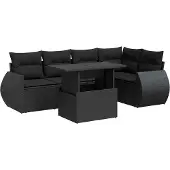 vidaXL 6-delige Loungeset met kussens poly rattan zwart