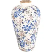 Clayre & Eef Vaas Ø 24x40 cm blauw keramiek bloemen