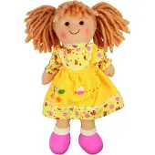 Bigjigs Stoffen Pop Daisy - - Meisjespop met Gele Jurk - 28 cm