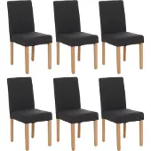 MCW Set van 6 eetkamerstoelen Keukenstoel Littau ~ textiel, zwart, lichtgekleurde poten