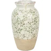 Clayre & Eef Vaas Ø 21x37 cm beige keramiek bloemen