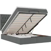 vidaXL Ottoman bed met matras en LED's 140x190cm stof donkergrijs